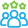 outline icon of three people with star above each