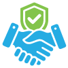 solid icon of two hand shaking with a shield at the back