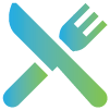 solid icon of a spoon and fork crossing